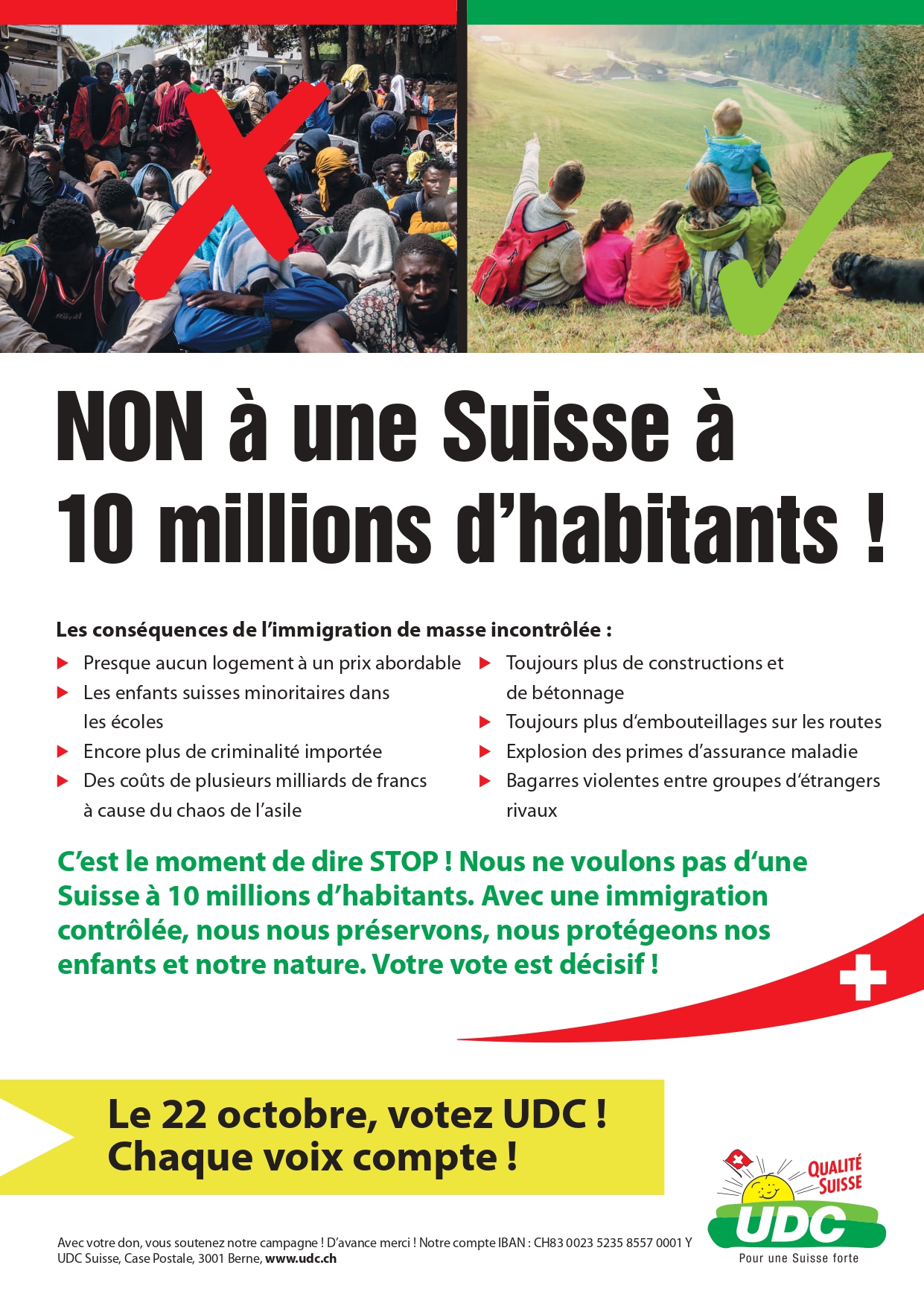 Le flyer de campagne de l'UDC pour l'initiative contre l'immigration. Des images controverses qui ont provoqus des ractions auprs de la population.