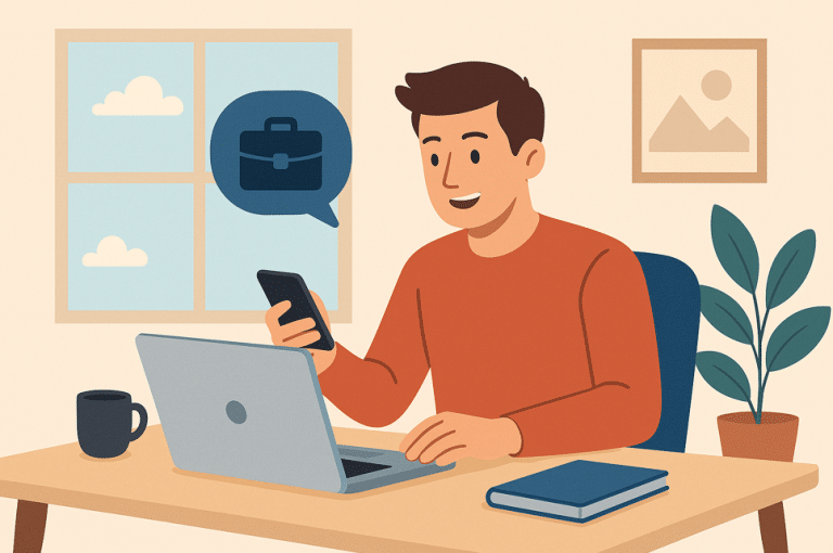 homme avec ordinateur et téléphone en télétravail de son emploi en Suisse